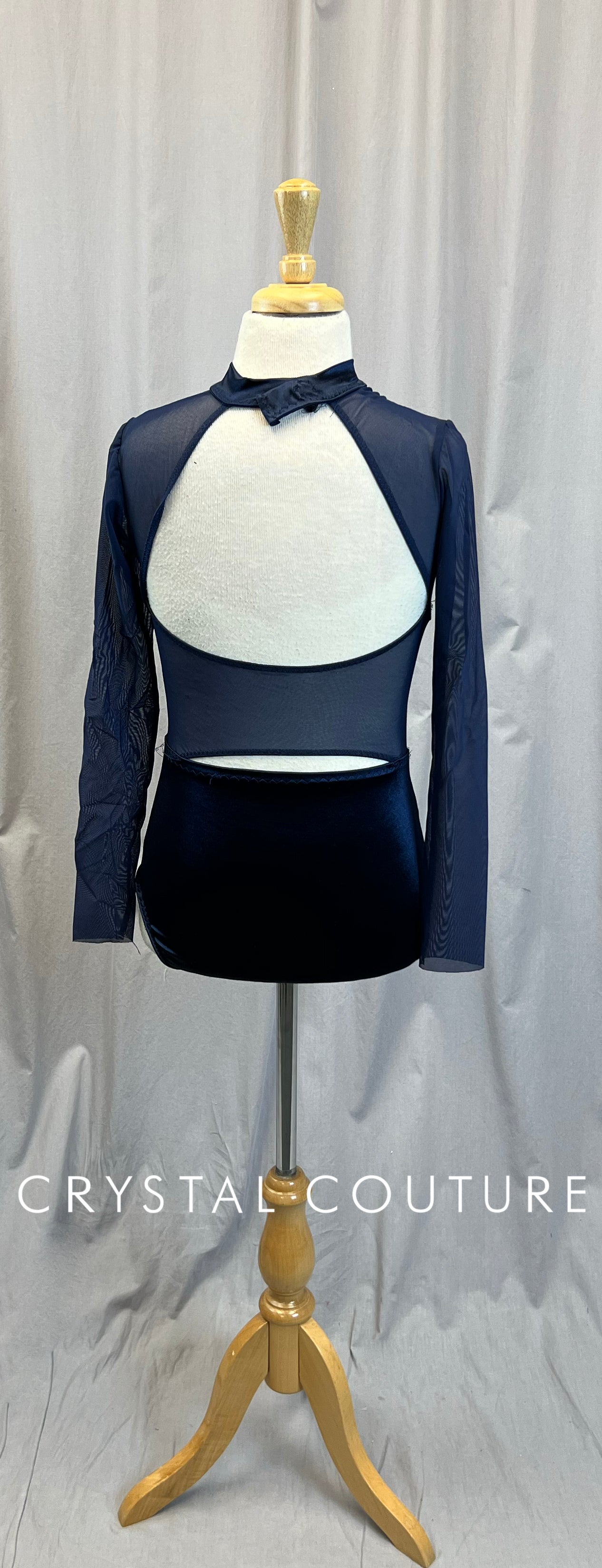 Custom Navy Long Mesh Sleeve Leotard With Cut Outs
