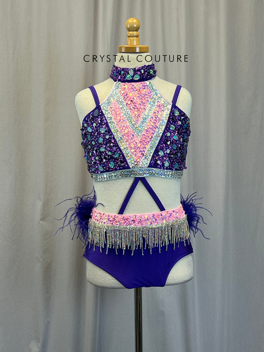 Purple and Pink Feather Sequin Leotard