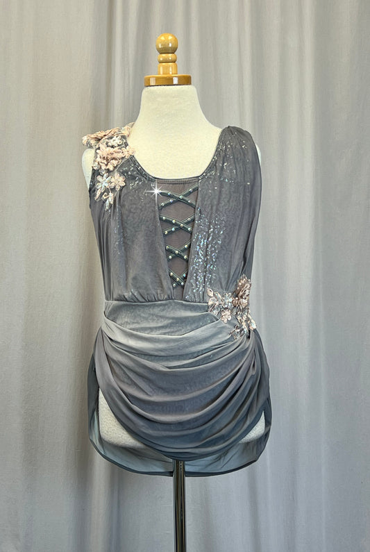 Grey Ombre Mesh Leotard - Rhinestones