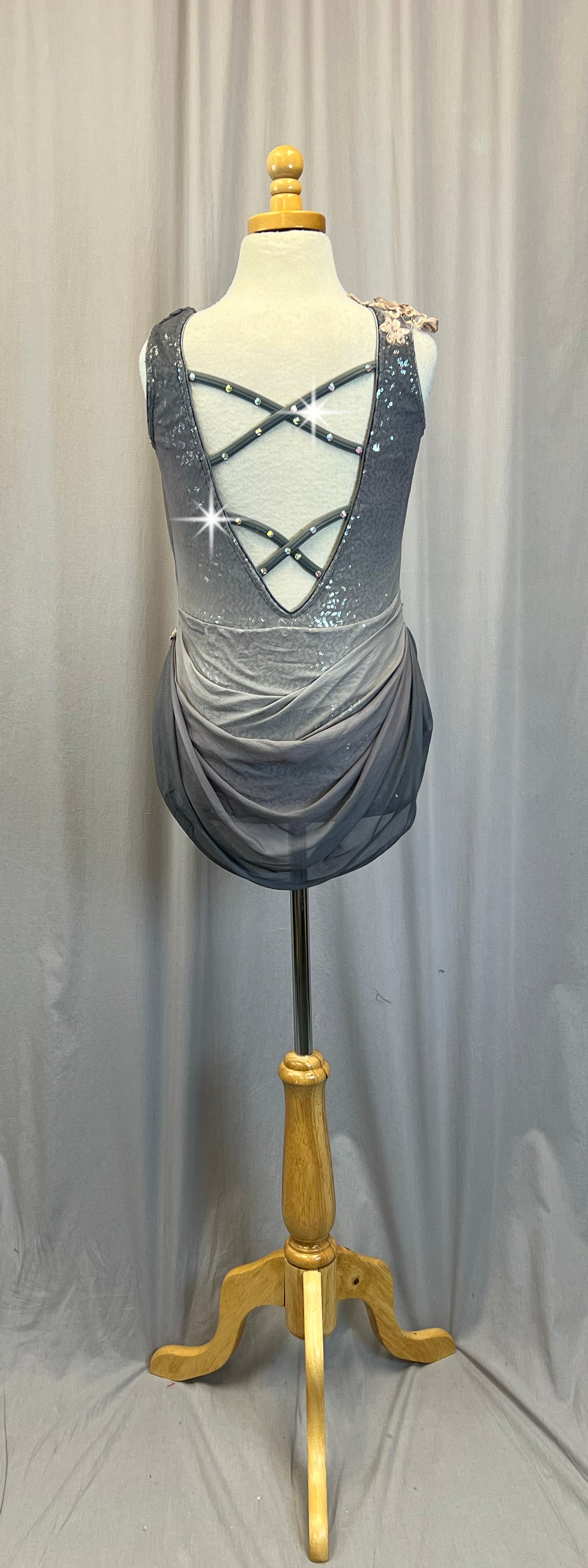 Grey Ombre Mesh Leotard - Rhinestones