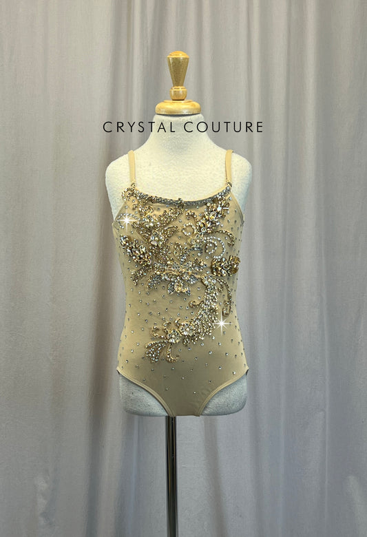 Nude and Gold Leotard - Appliques - Rhinestones