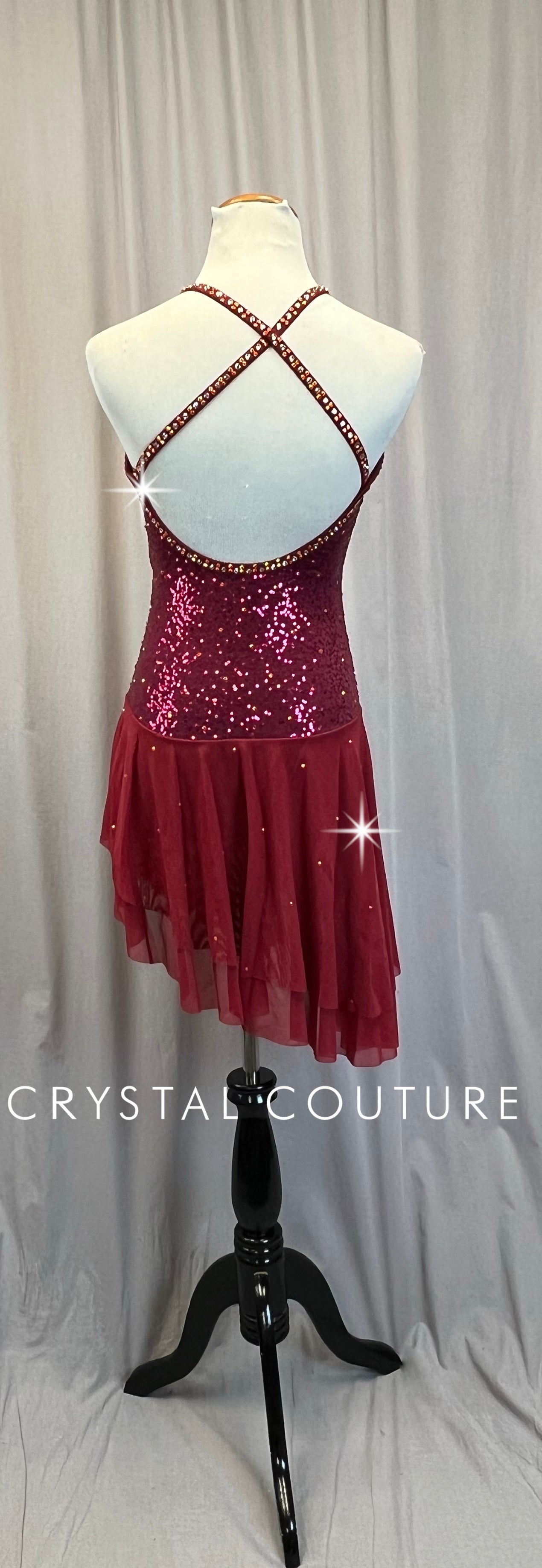 Red and Orange Sequin and Mesh Dress - Rhinestones
