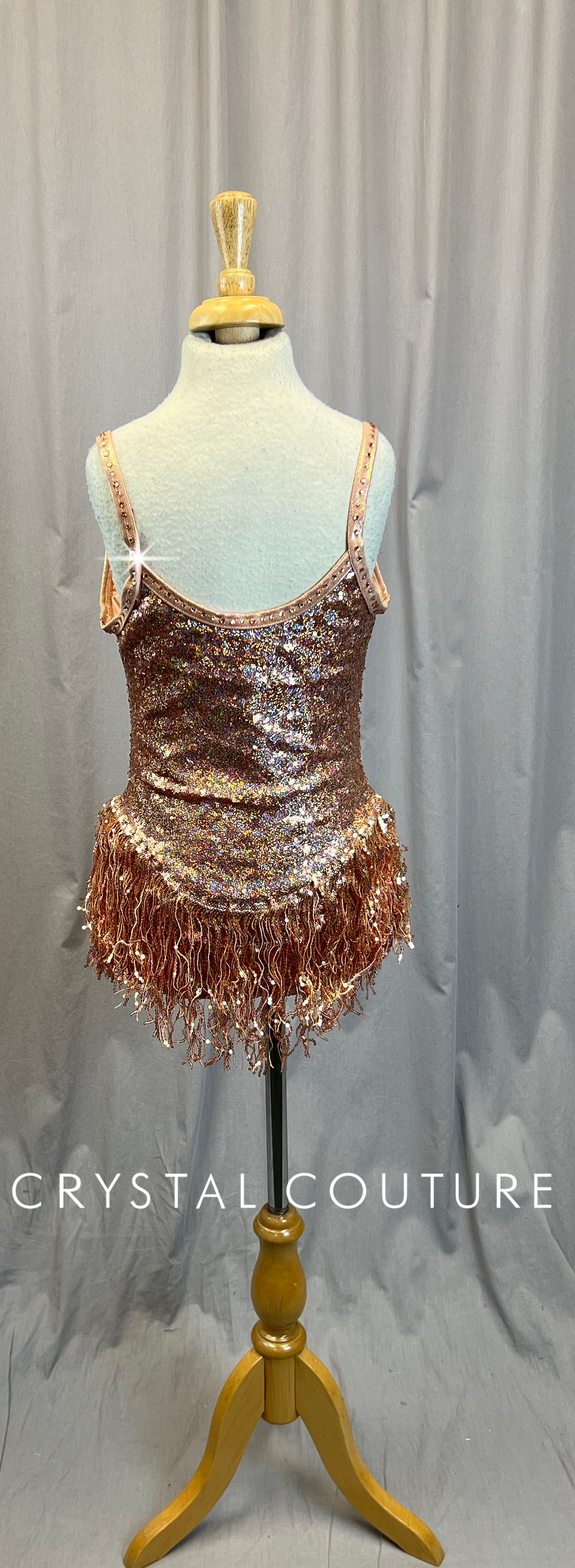 Rose Gold Sequin Leotard with a Gemstone Embellishment - Rhinestones