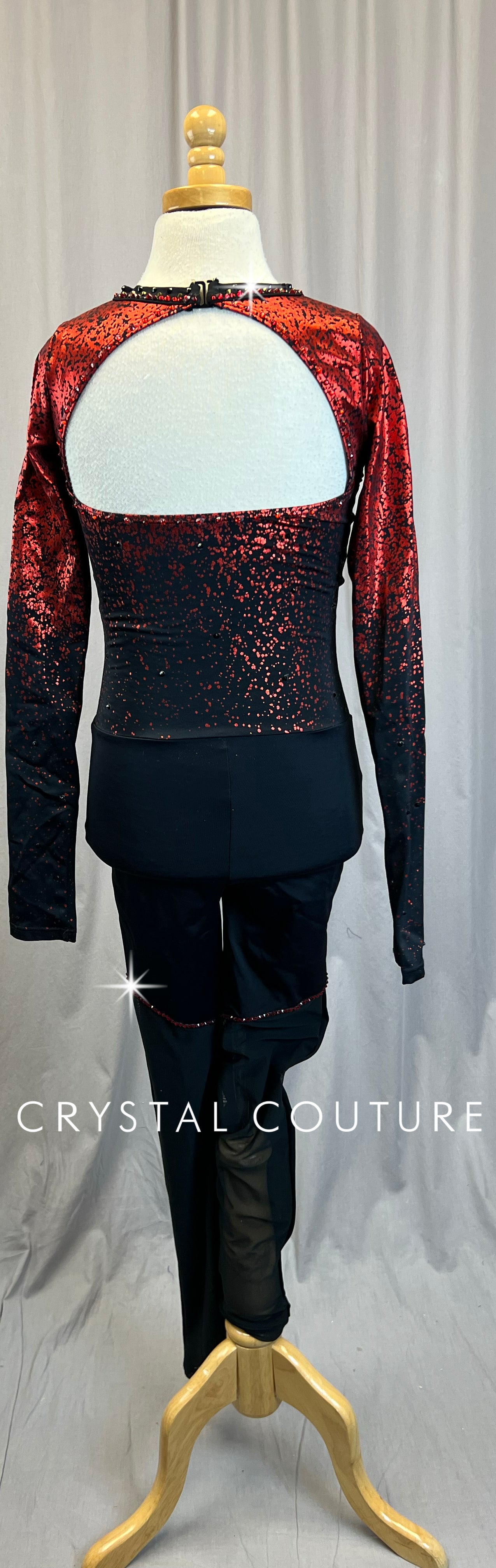 Red and Black *Queen of Hearts* Long Sleeve Unitard - Rhinestones