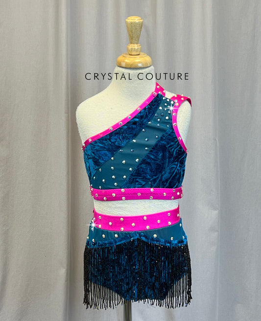 Custom Dark Teal and Hot Pink Velvet Set - Rhinestones