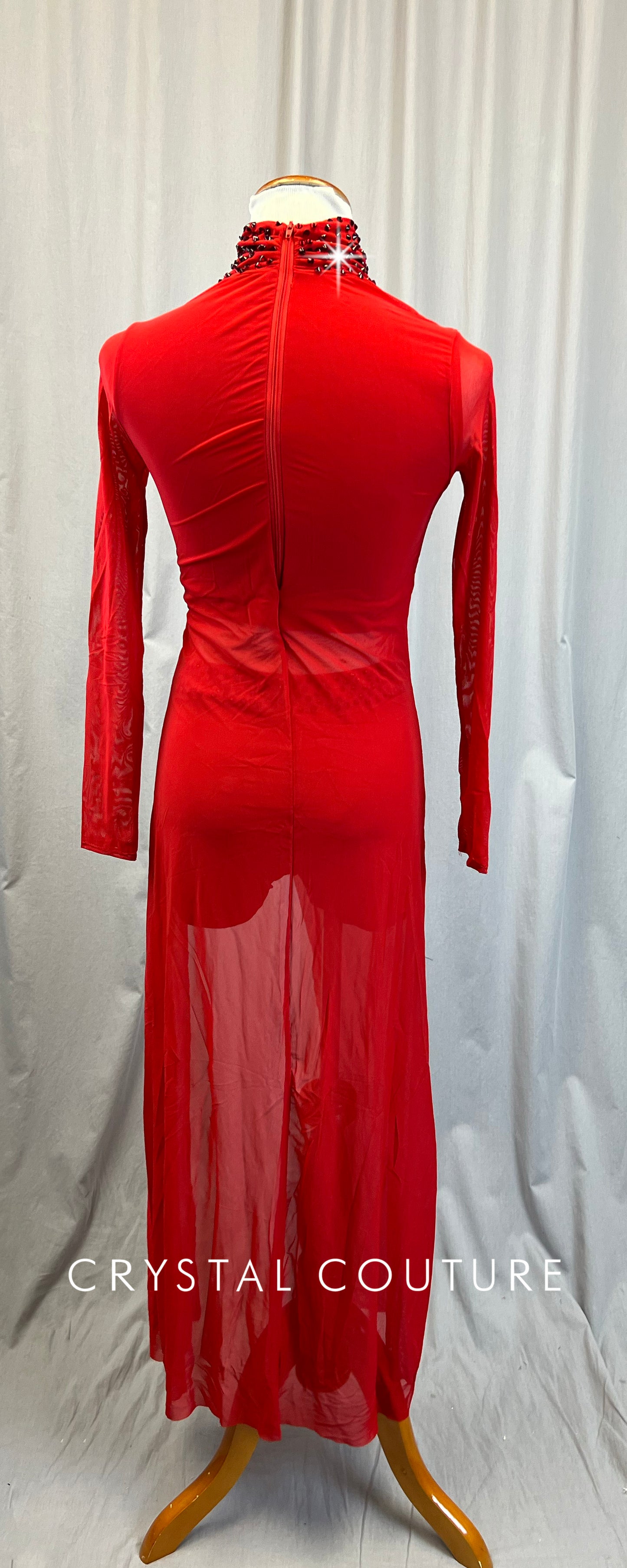 Red Mesh Long Sleeve Dress with Lycra built in top and separate shorts.