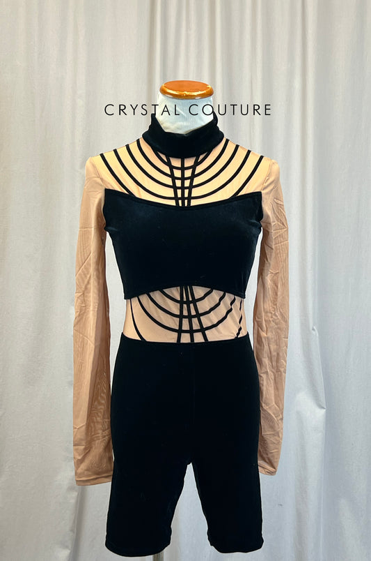 Black Velvet and Nude Mesh Biketard