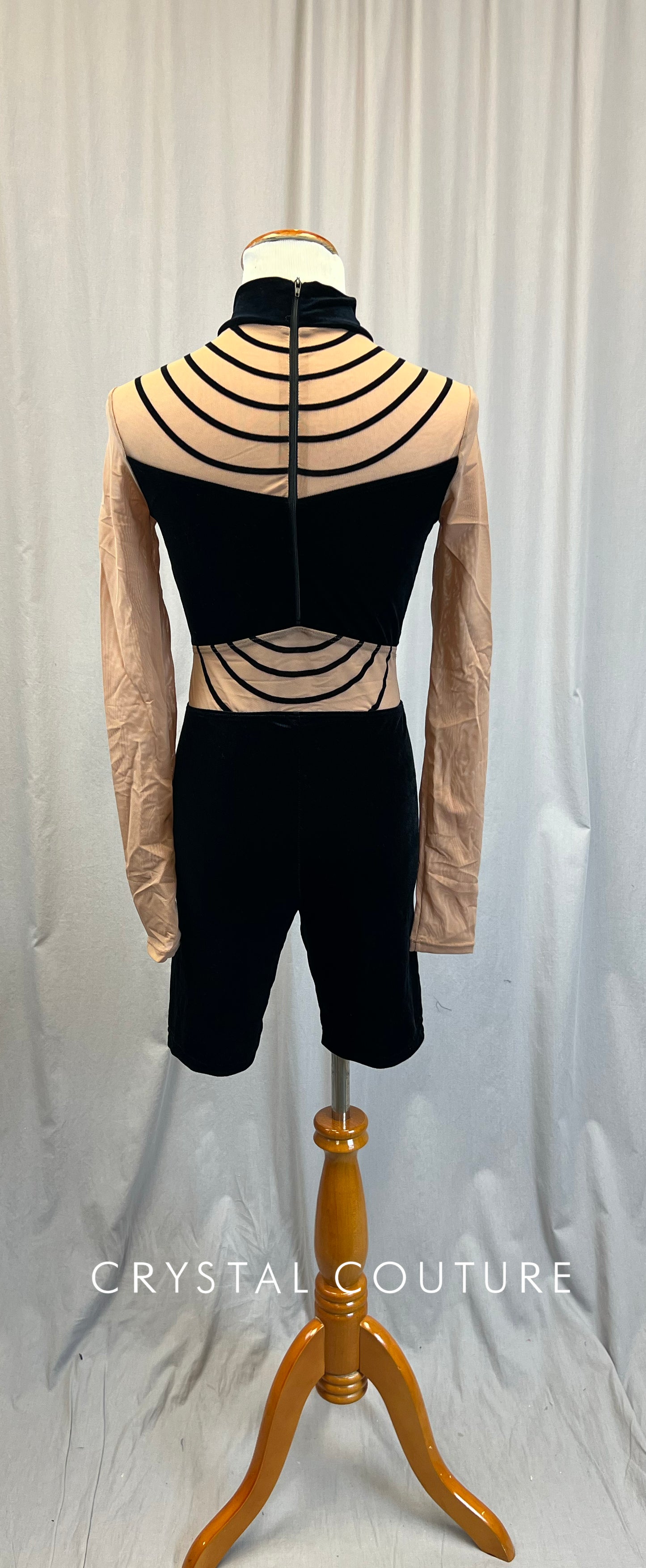 Black Velvet and Nude Mesh Biketard