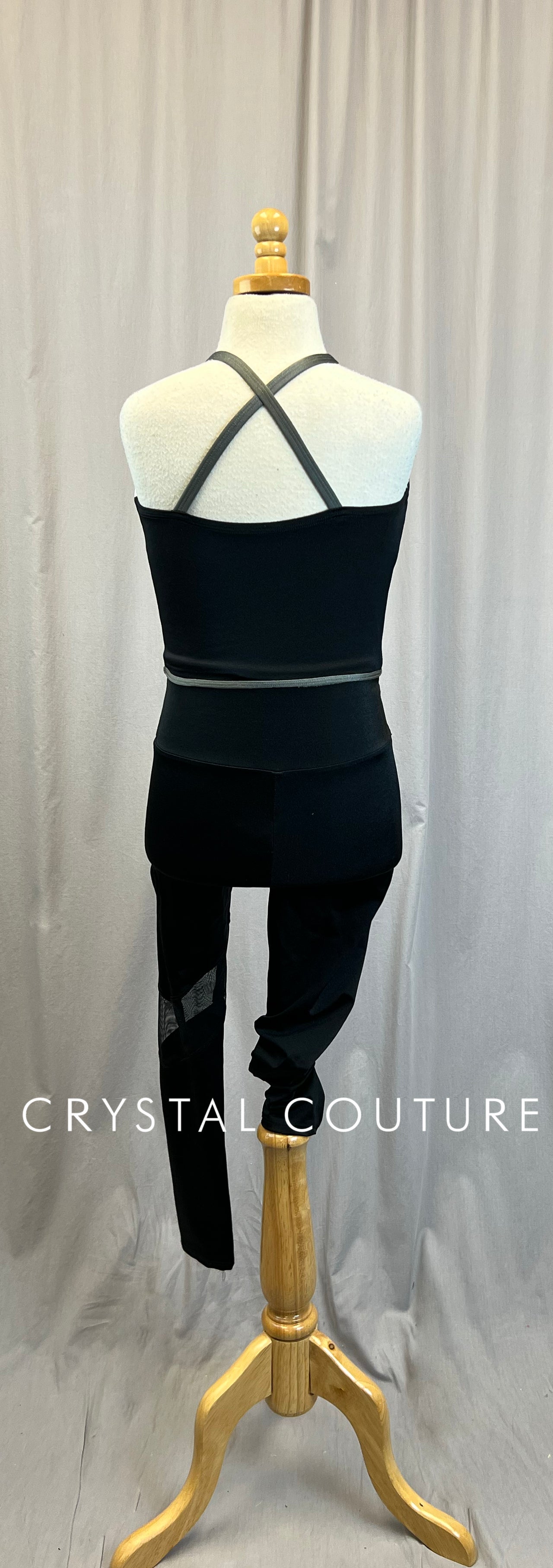 *Brand New* Black,Gray and White Top and Black Mesh Pant Set