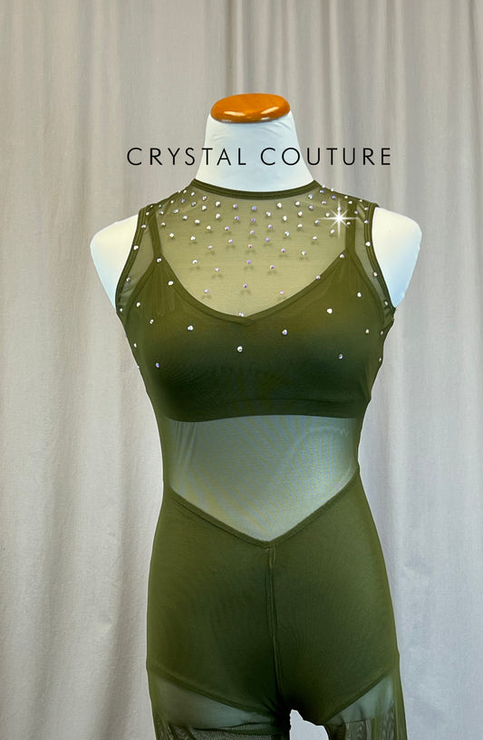 *Brand New* Green Mesh Unitard with Built-in Shorts - Rhinestones