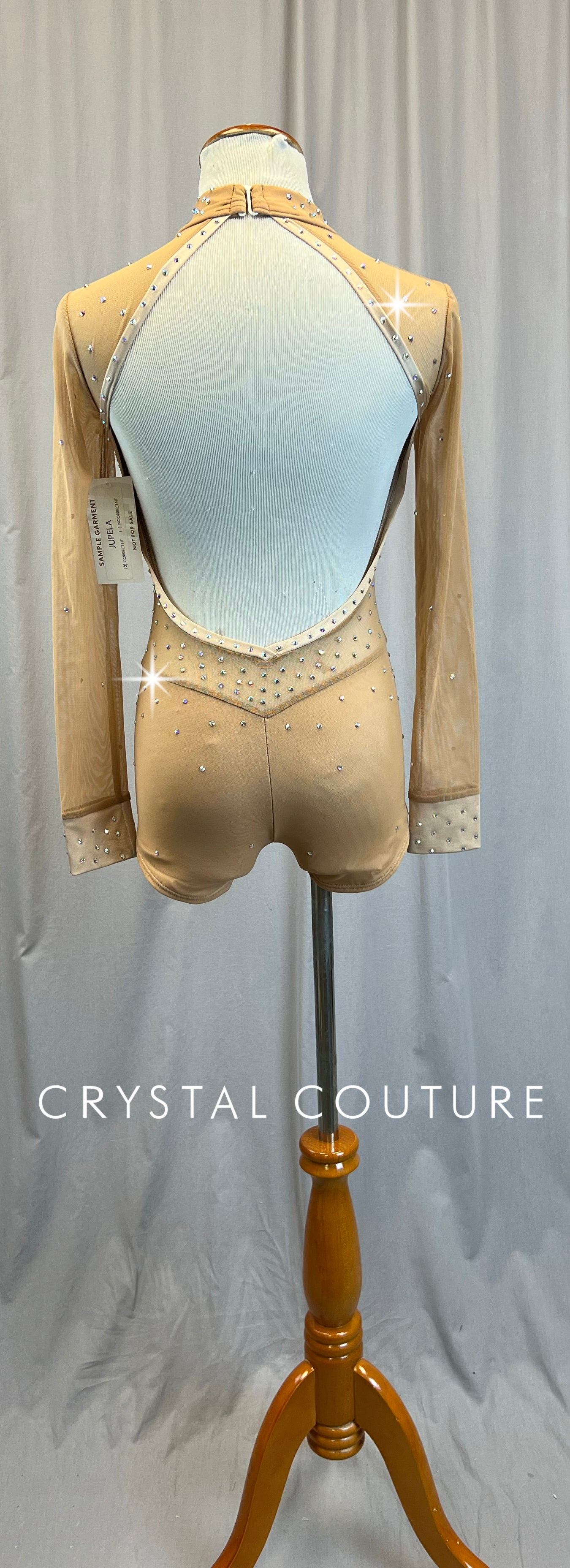 *Brand New* Tan Mesh and Lycra Long Sleeve Biketard - Rhinestones