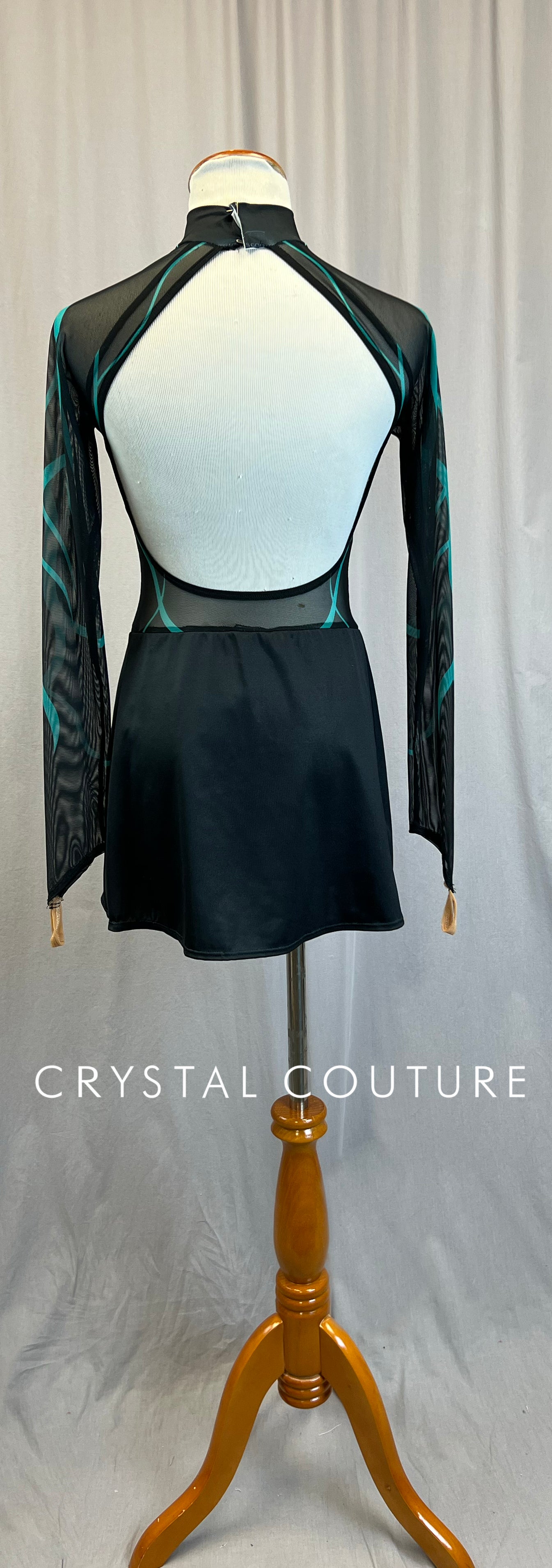 *Brand New* Black and Teal Long Sleeve Ice Skating Dress