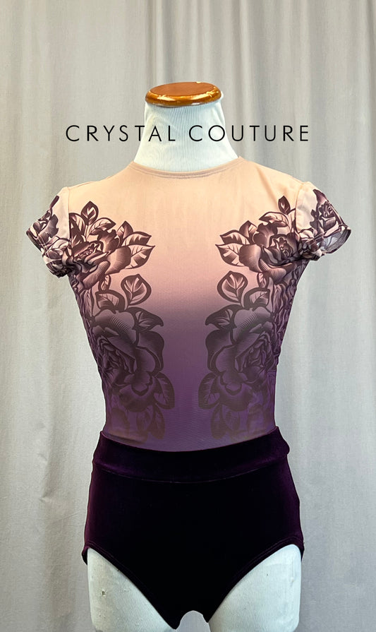 *Brand New* Purple Ombre Cap Sleeve mesh and Velvet Leotard