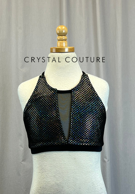 *Brand New* Black Netting and Holographic Bra Top