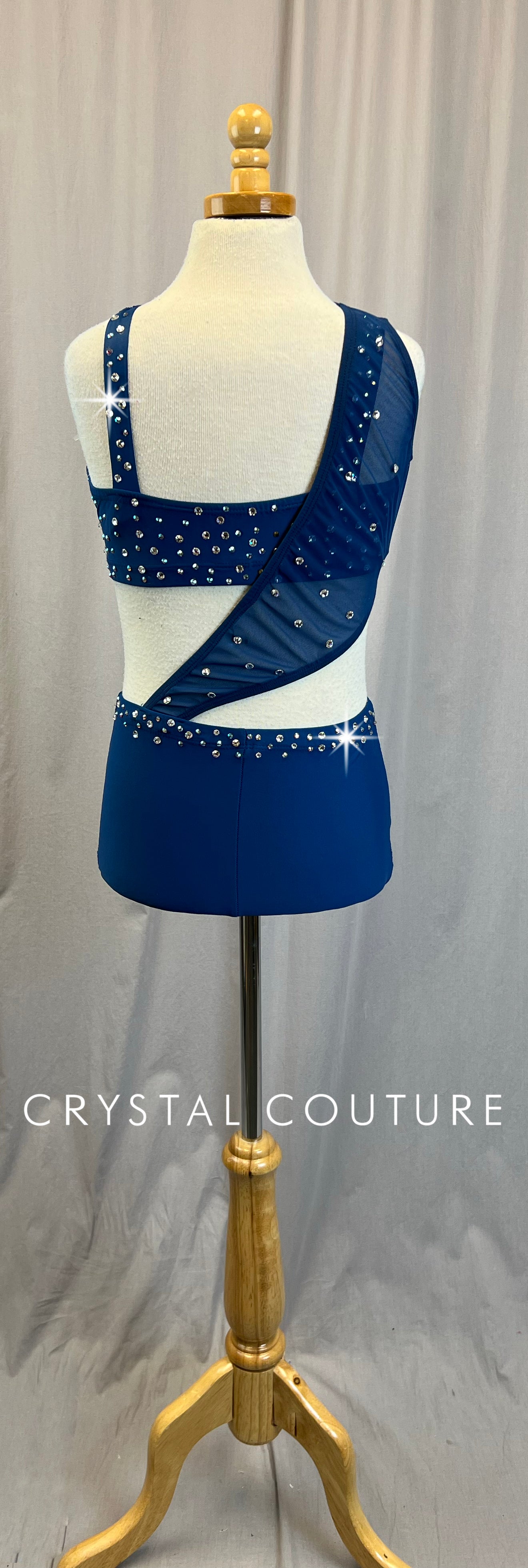 Dark Blue Mesh and Lycra Leotard - Rhinestones
