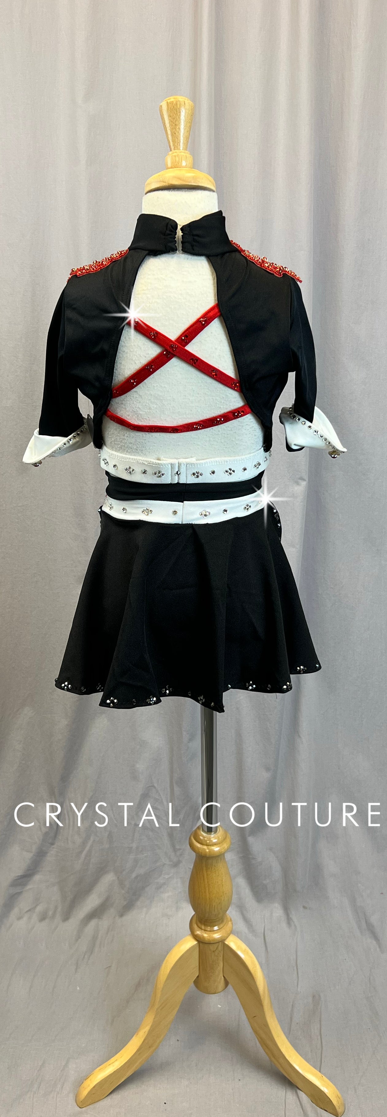 Custom Black/White/Red Crop Top & Briefs - Rhinestones
