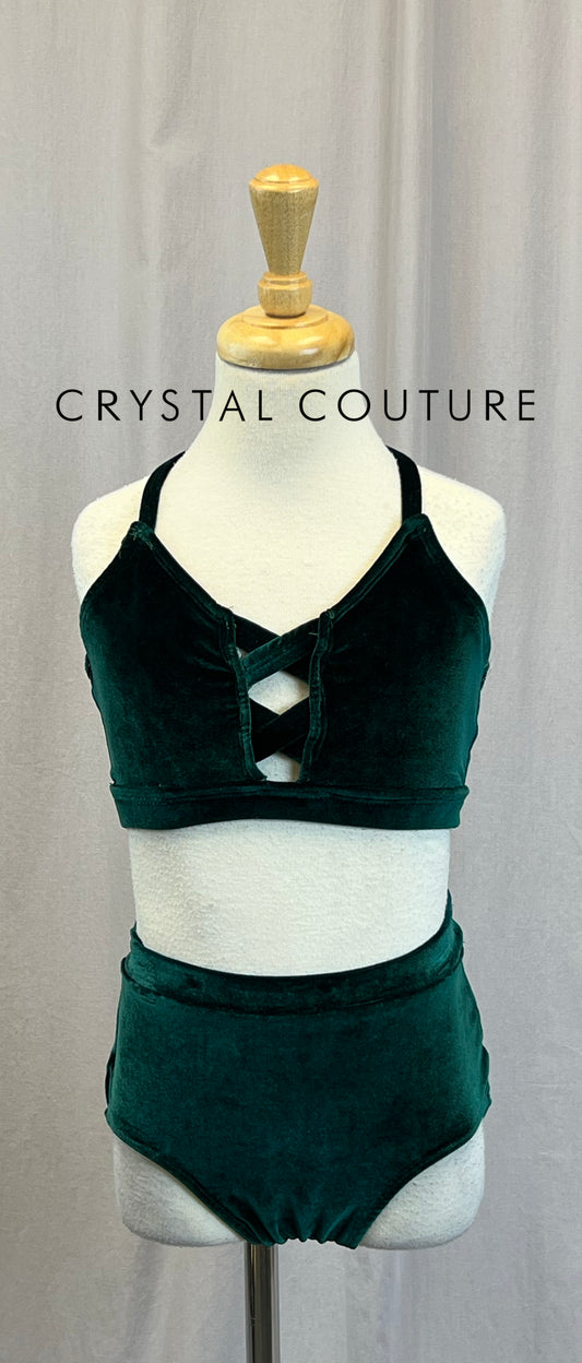Custom Green Velvet Strappy Top and Brief Two-Piece Set