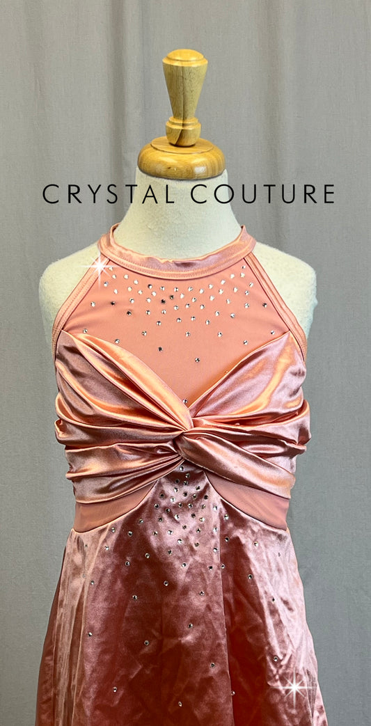 Rose Pink Asymmetrical Dress with Built-in Leotard- Rhinestones