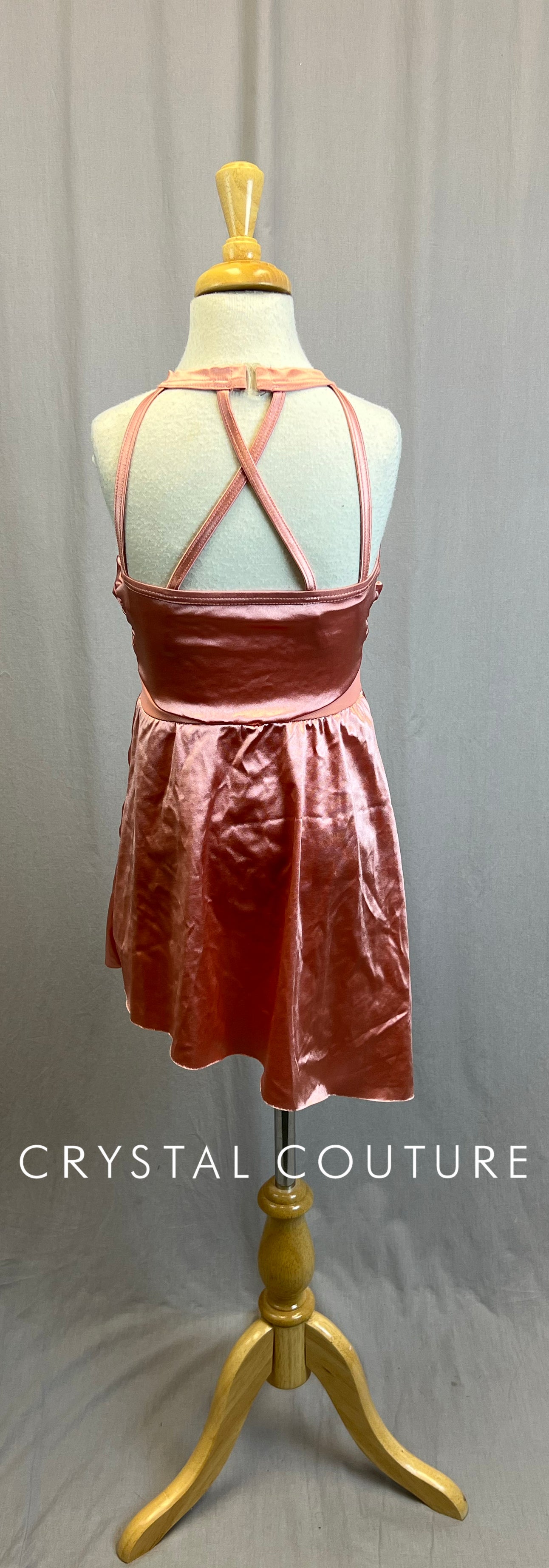 Rose Pink Asymmetrical Dress with Built-in Leotard- Rhinestones