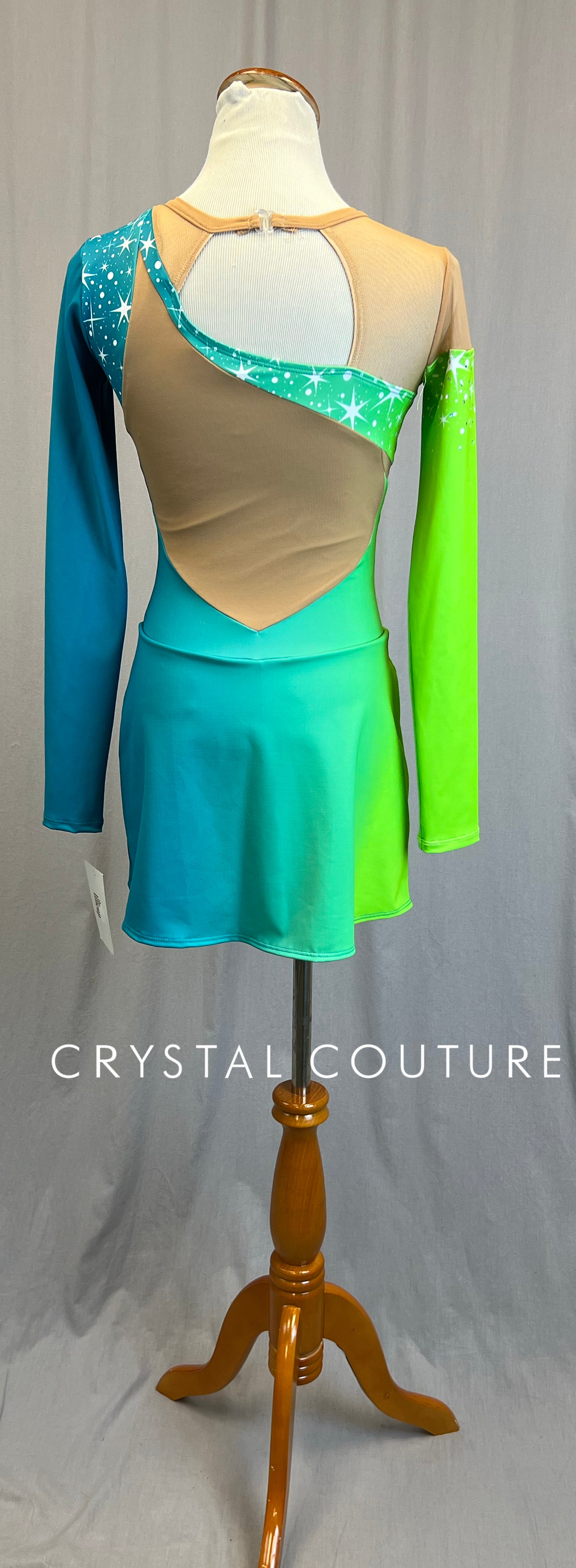 *Brand New* Lime Green and Teal Ombre Long Sleeve Dress