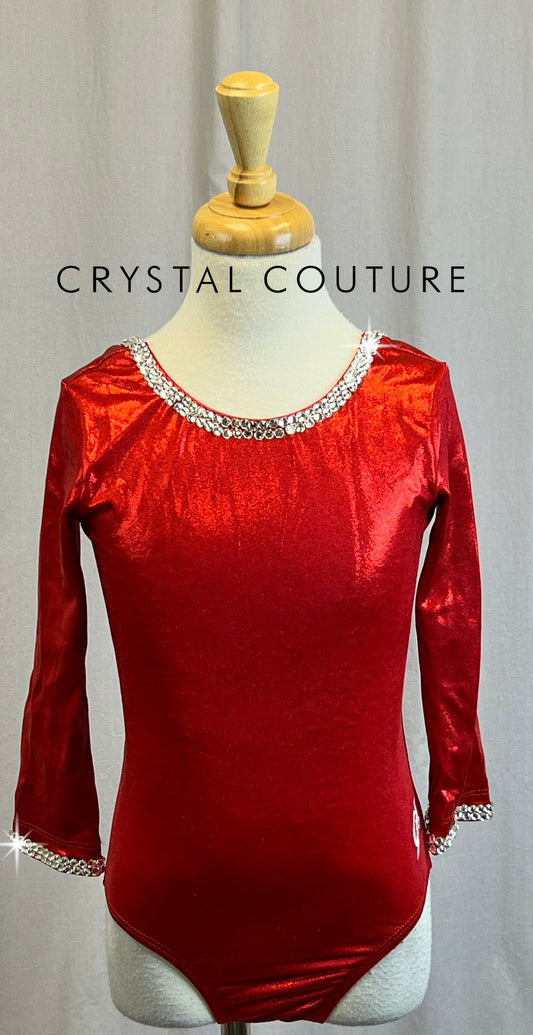 Red Metallic 3/4 Sleeve GK Leotard - Rhinestones