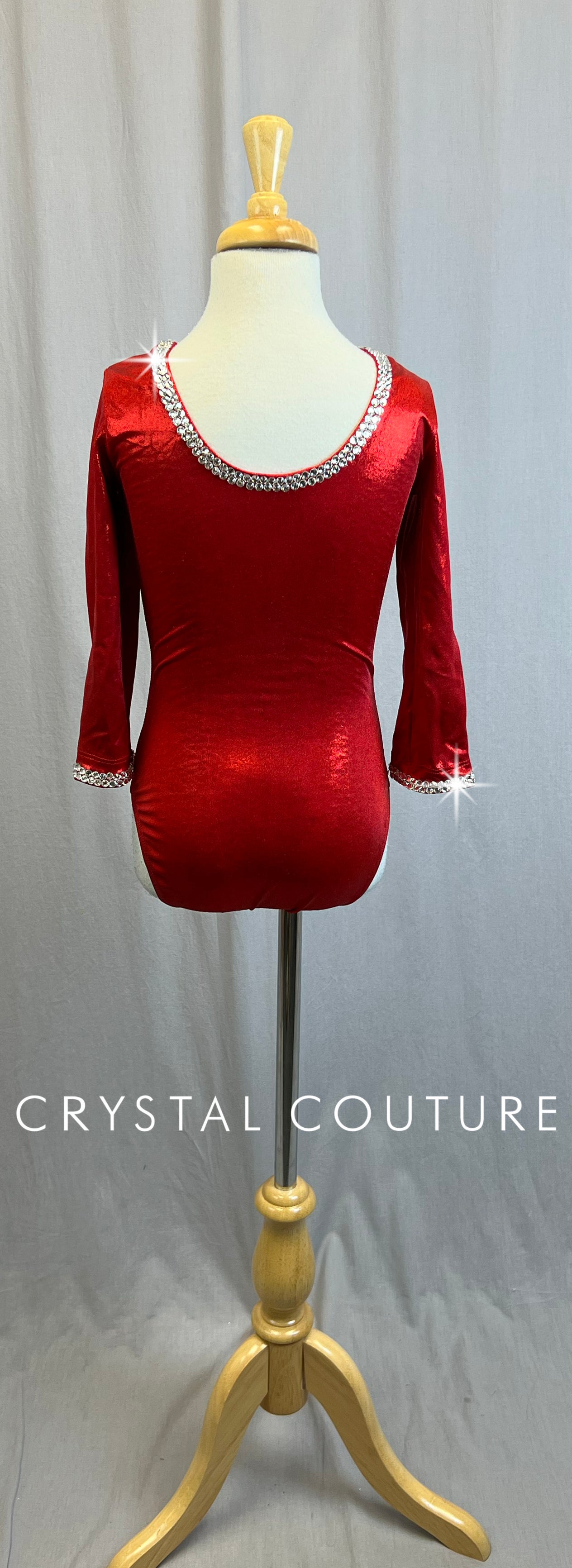 Red Metallic 3/4 Sleeve GK Leotard - Rhinestones