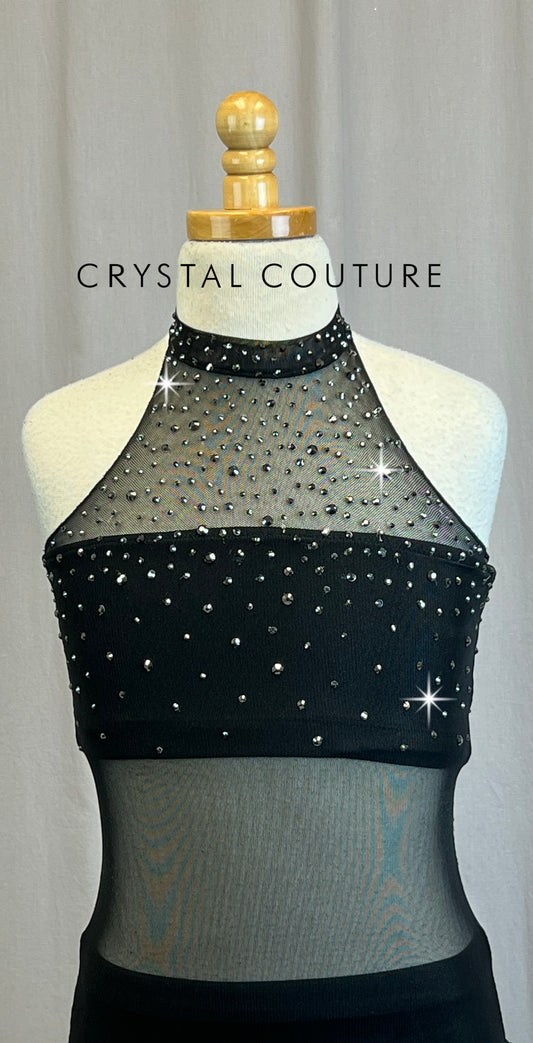 Custom Black Mesh Leotard with Attached Briefs and Bandeau Top