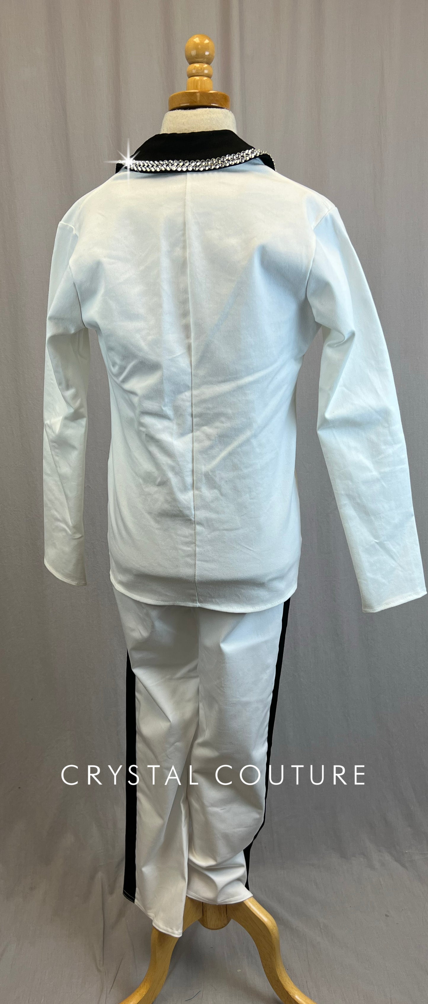 Black and White Suit Jacket and Pants - With Black Top for Layering-Rhinestones