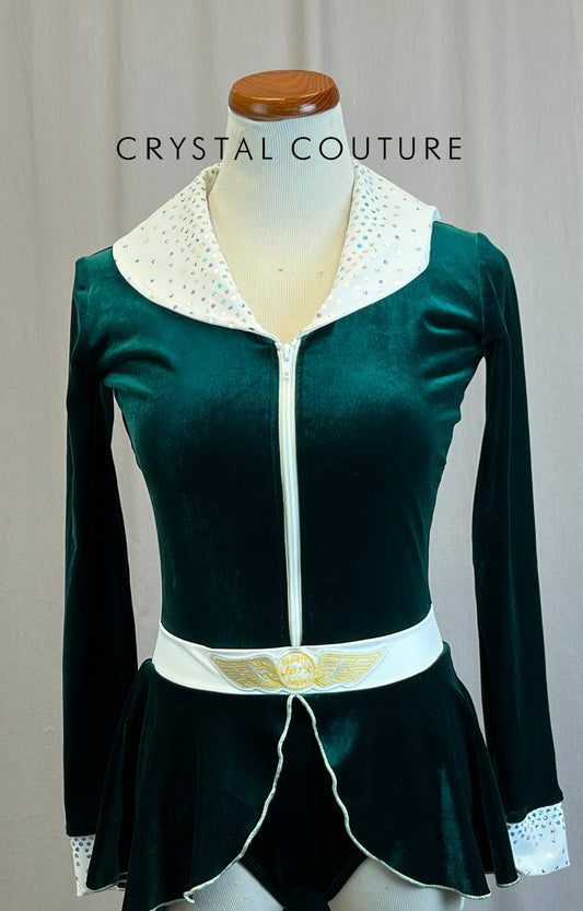 *Brand New* Dark Green Velvet Long Sleeve Leotard with White Accents and Pilot Wing Emblem