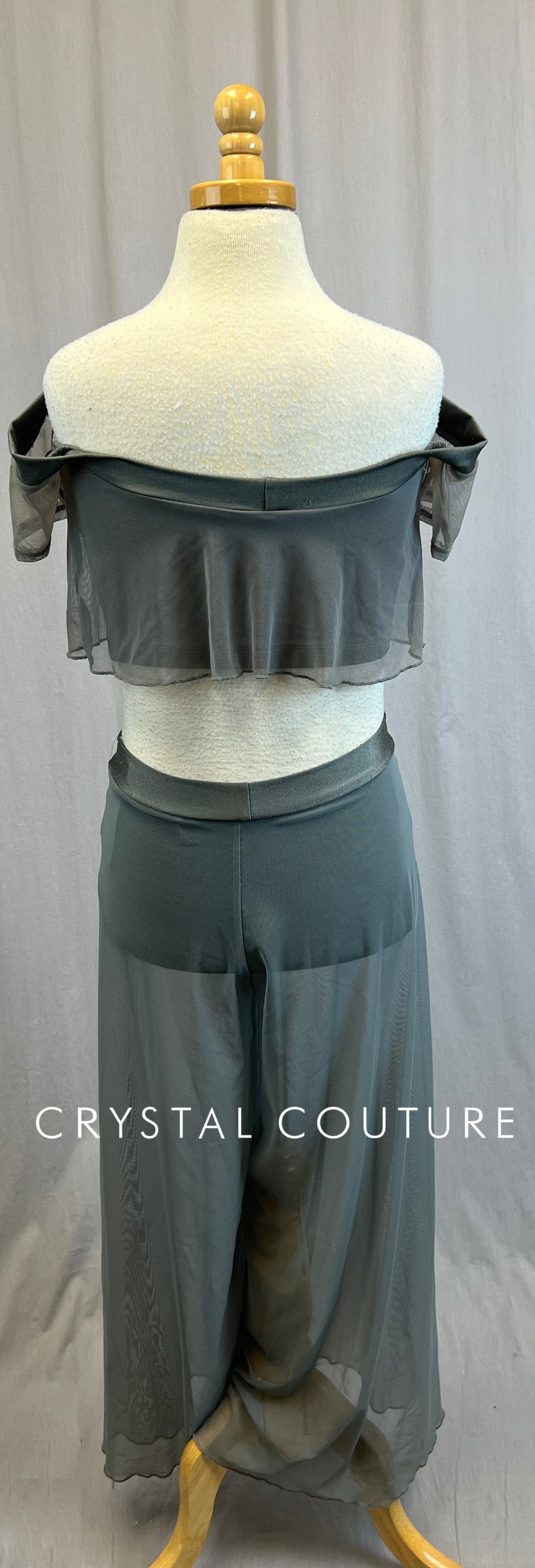 *Brand New* Gray Flutter Off The Shoulder Top and Mesh Pant Set