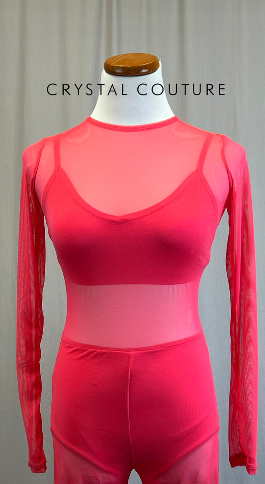 *Brand New* Hot Pink Long Sleeve Mesh Unitard