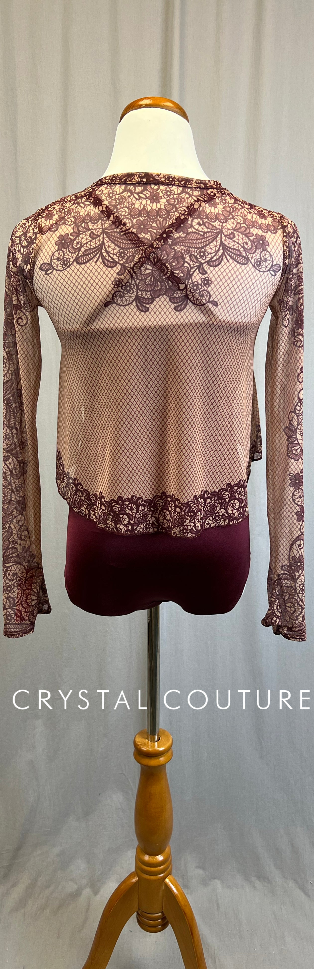 *Brand New* Burgundy Leotard and Lace Print Overlay Two-Piece Set