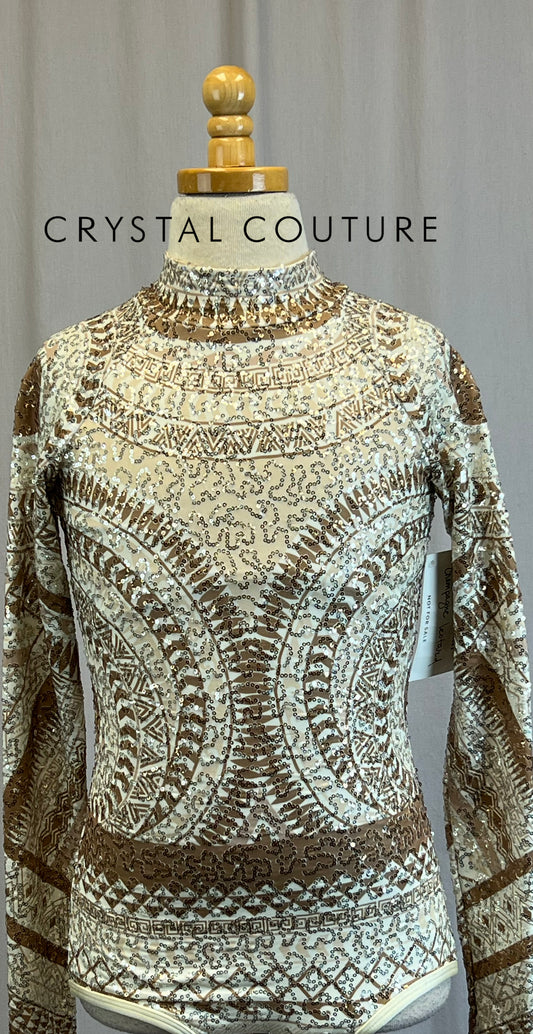 *Brand New* Cream, Tan and Brown Sequin Long Sleeve Leotard