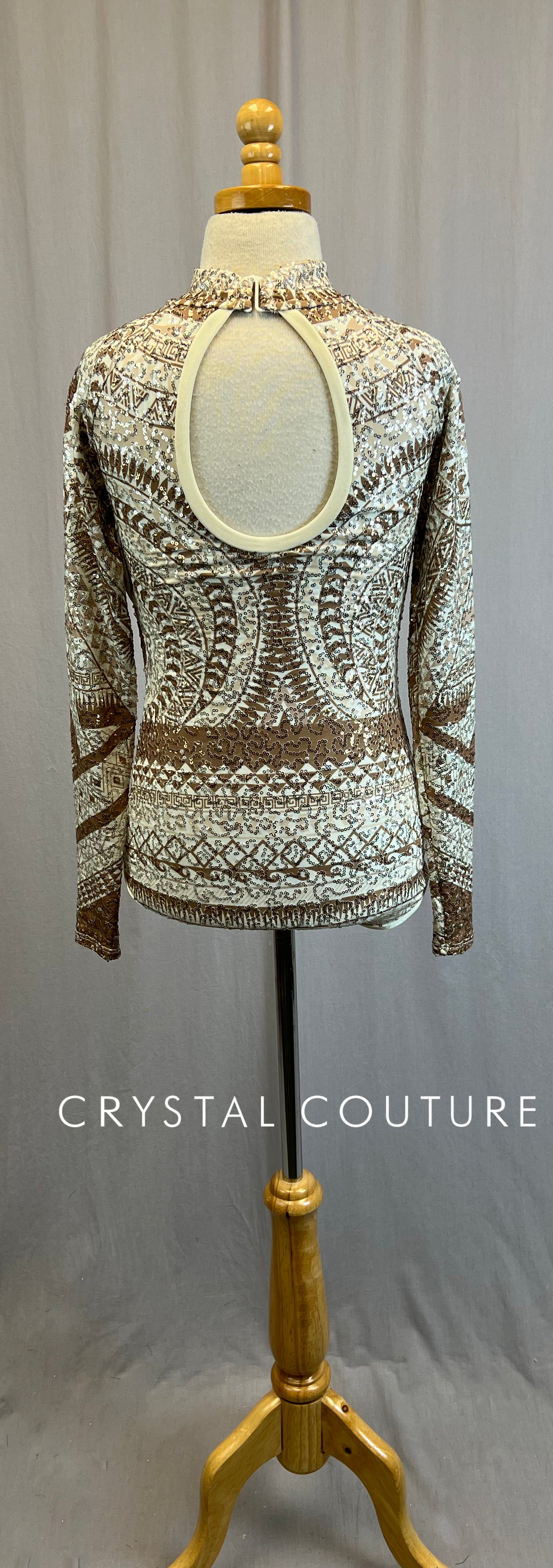 *Brand New* Cream, Tan and Brown Sequin Long Sleeve Leotard