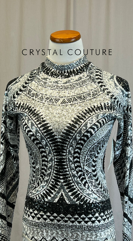 *Brand New* Black, White and Gray Sequin Long Sleeve Leotard