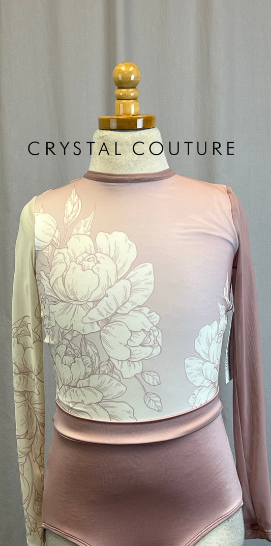 *Brand New* Rose Pink and Ivory Mesh Floral Long Sleeve Leotard