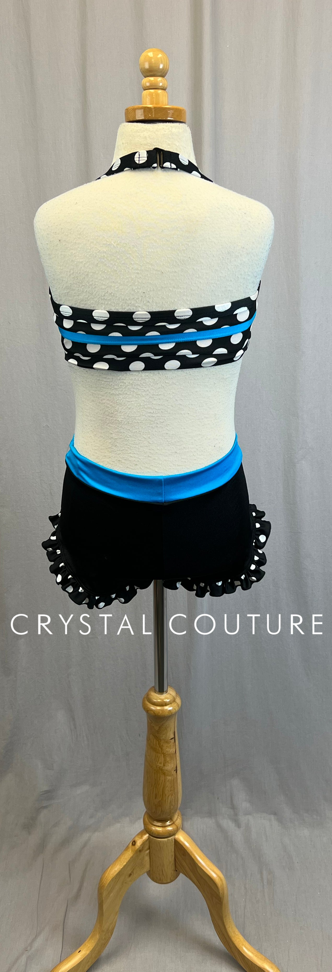 *Brand New* Black and White Polka Dot Two-Piece Set with Blue Accents