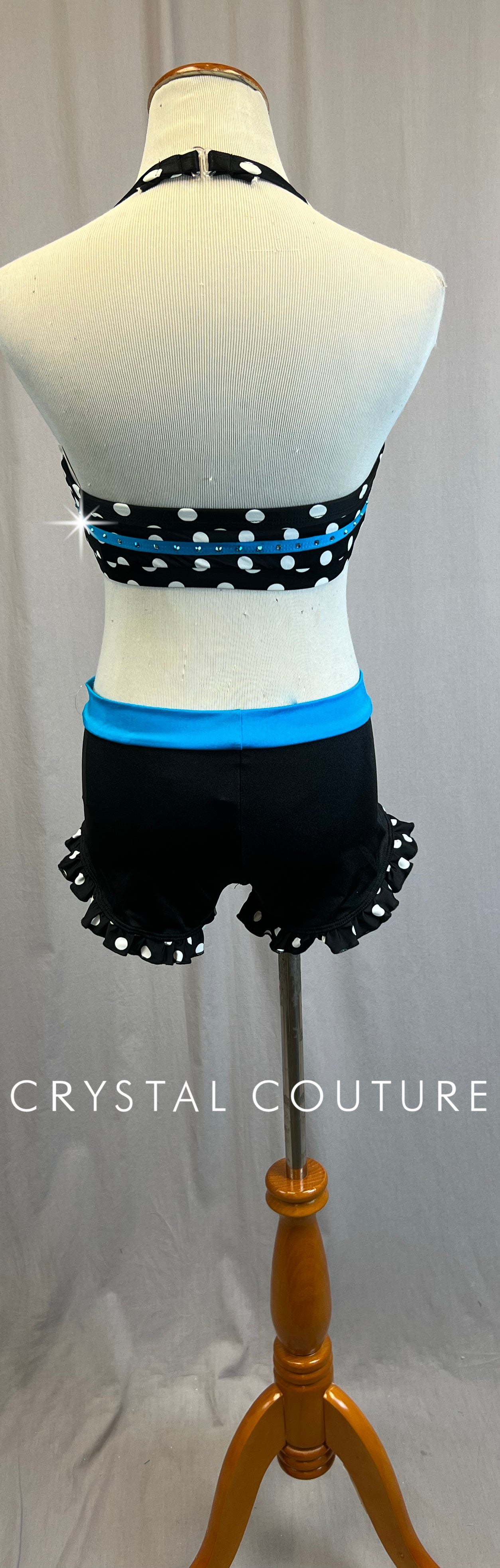 *Brand New* Black and White Polka Dot Two-Piece Set with Blue Accents - Rhinestones