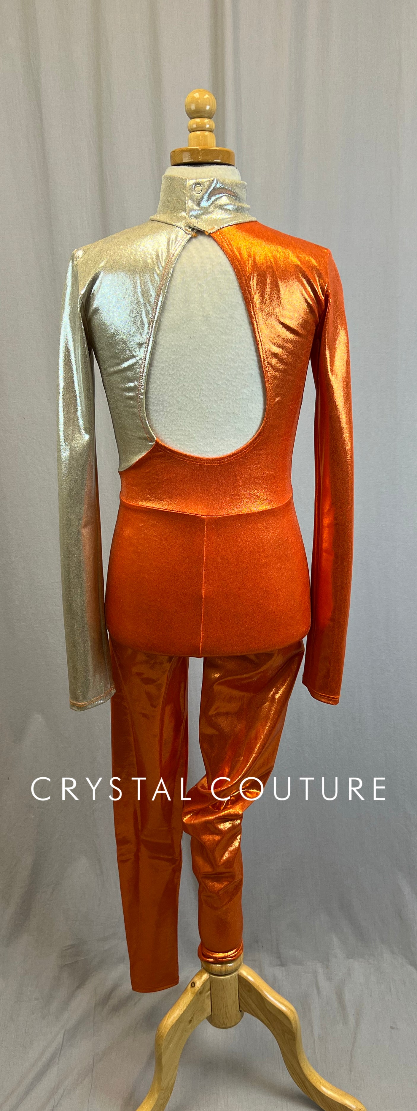 *Brand New* Metallic Orange and Gold Colorblock Long Sleeve Unitard