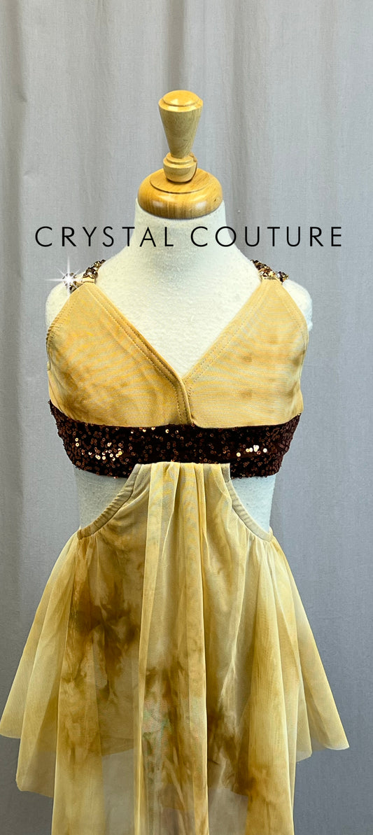 *Custom* Tan and Brown Marble Mesh Lyrical Dress- Rhinestones