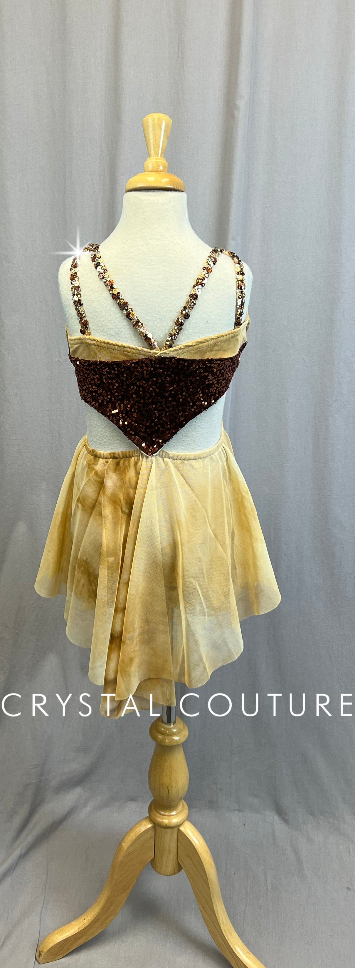 *Custom* Tan and Brown Marble Mesh Lyrical Dress- Rhinestones