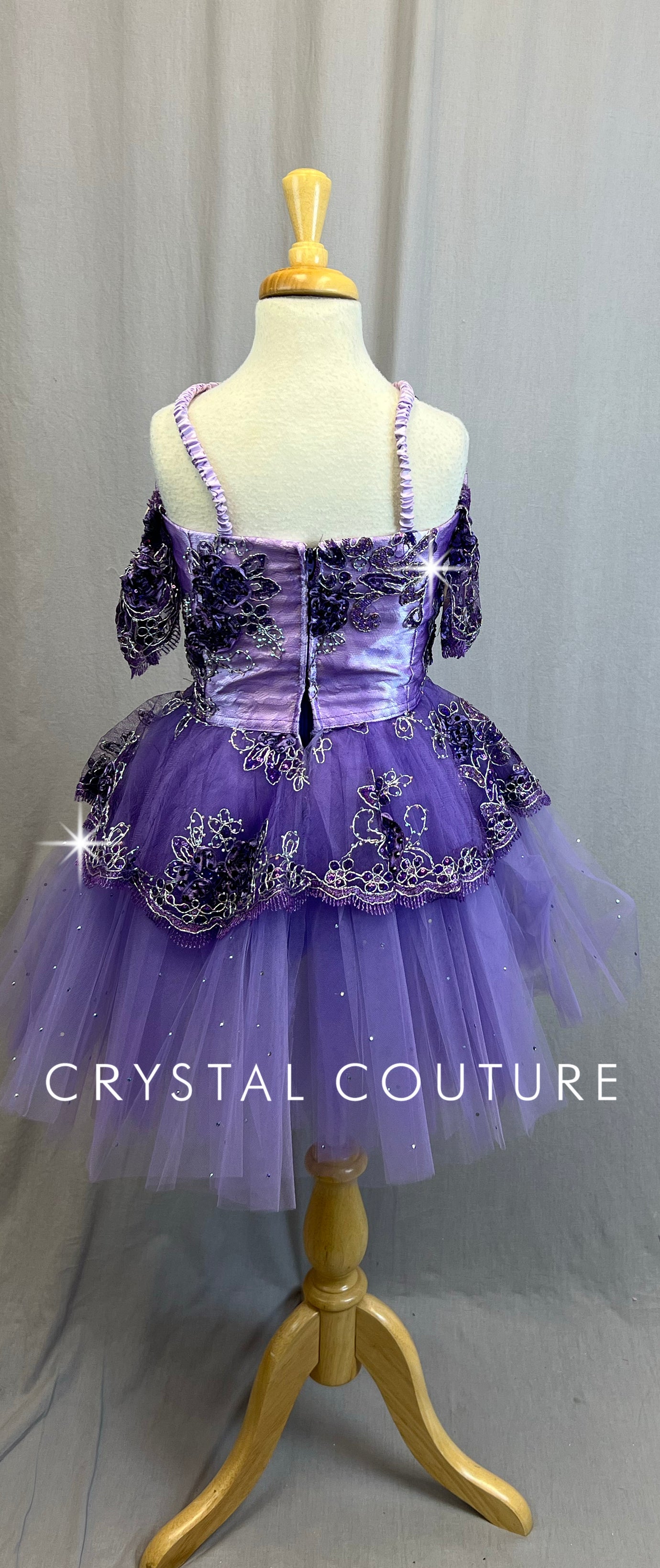 *Custom* Purple Off The Shoulder Bell Tutu Ballet Dress. - Rhinestones