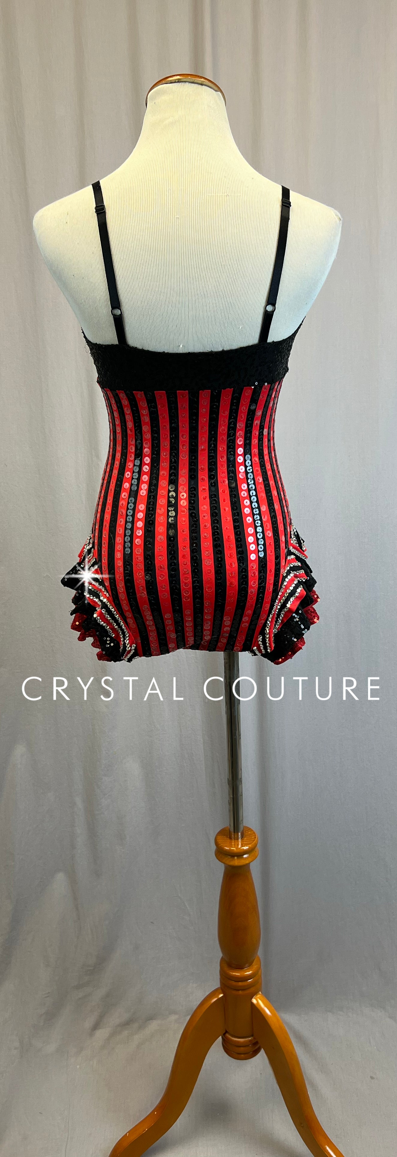 *Custom* Black and Red Striped Sequin Leotard with Ruffle Accents