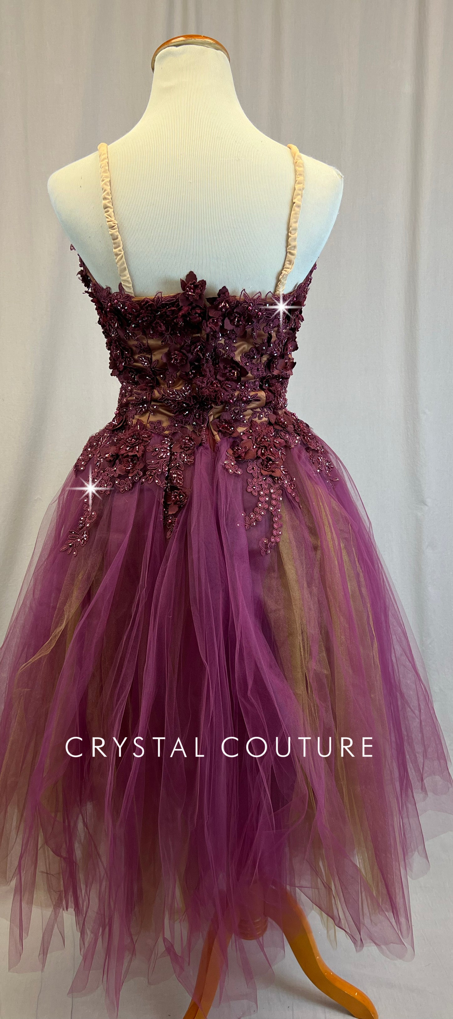*Custom* Plum and Burgundy Romantic Style Skirt Ballet Dress with Floral Appliques - Rhinestones