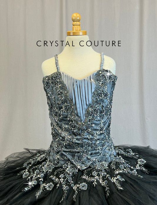*Custom* Dark Gray and Black Platter with Appliques Tutu - Rhinestones
