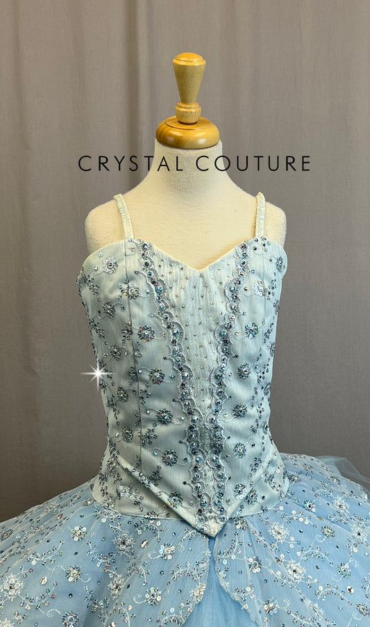 *Custom* Light Blue with Floral Holographic Sequin Detailing Platter Tutu - Rhinestones