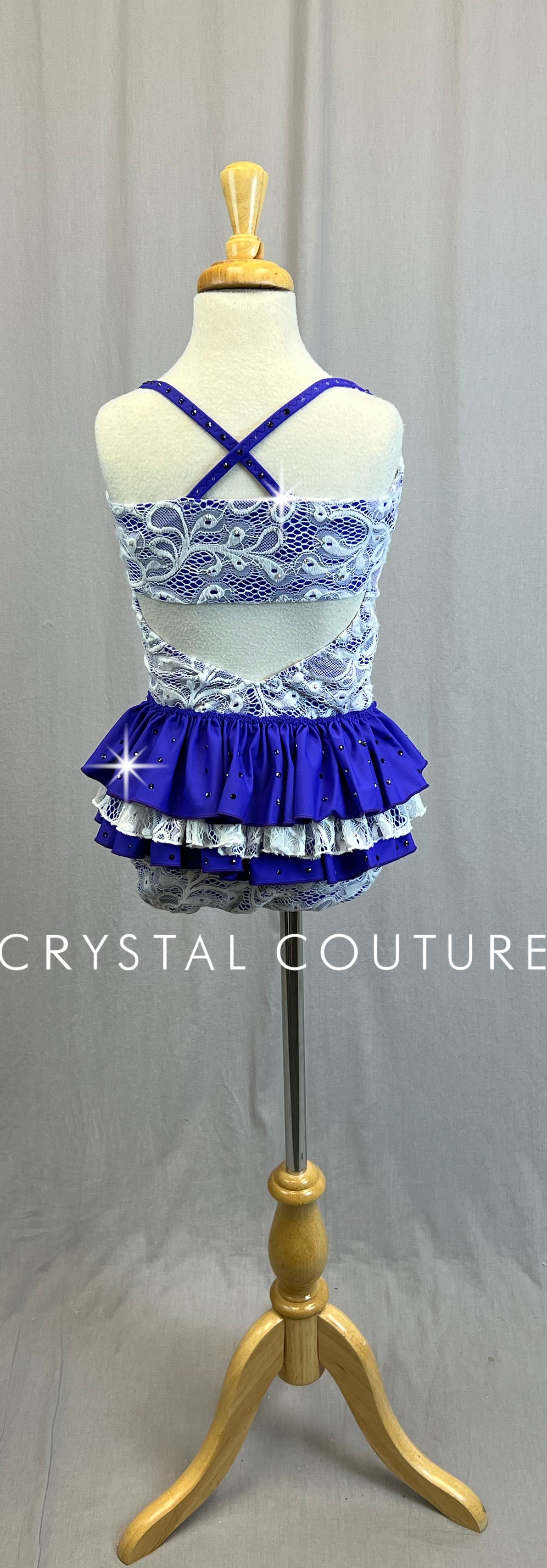 *Custom* Purple and White Lace and Lycra Leotard - Rhinestones