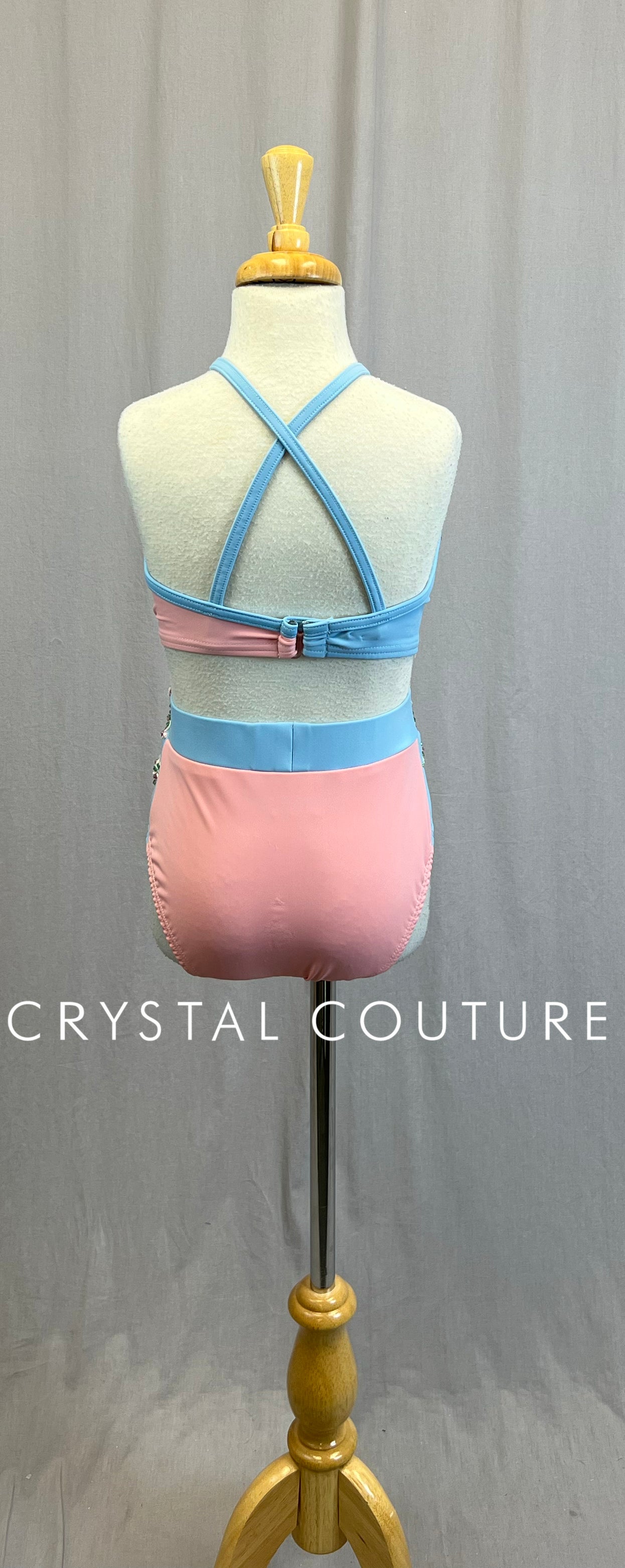 *Custom* Tri-Color Pastel Crop Top and Brief Set with Appliques - Rhinestones