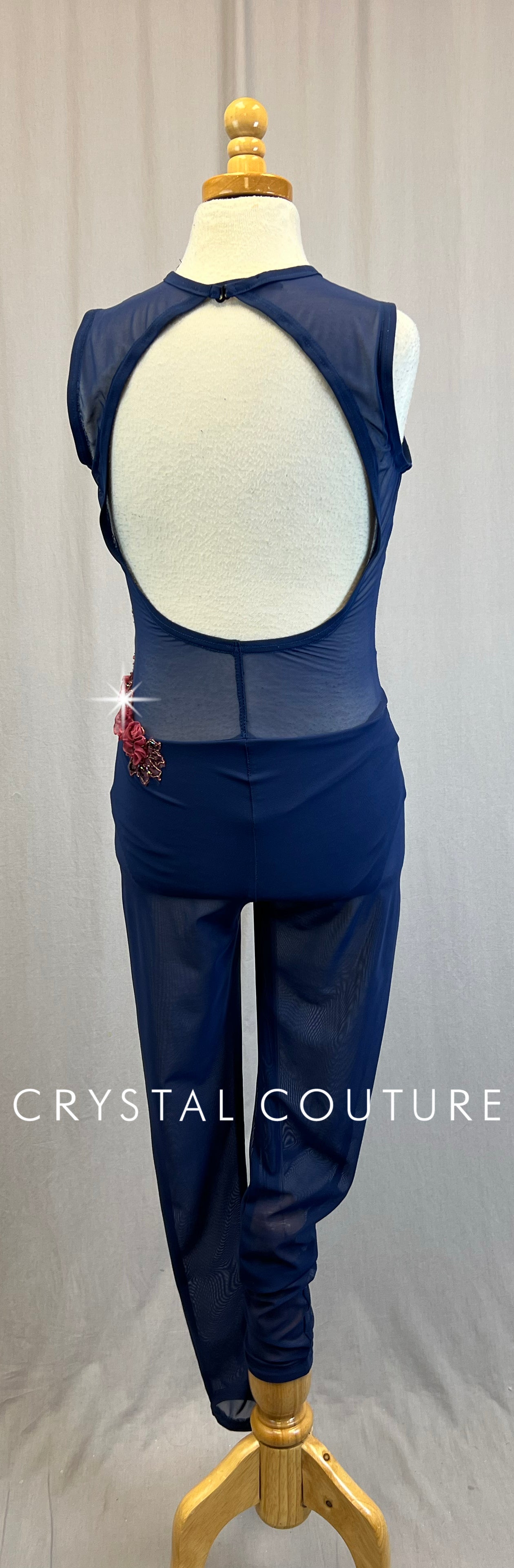 *Custom* Navy Mesh Unitard with Pink Appliques