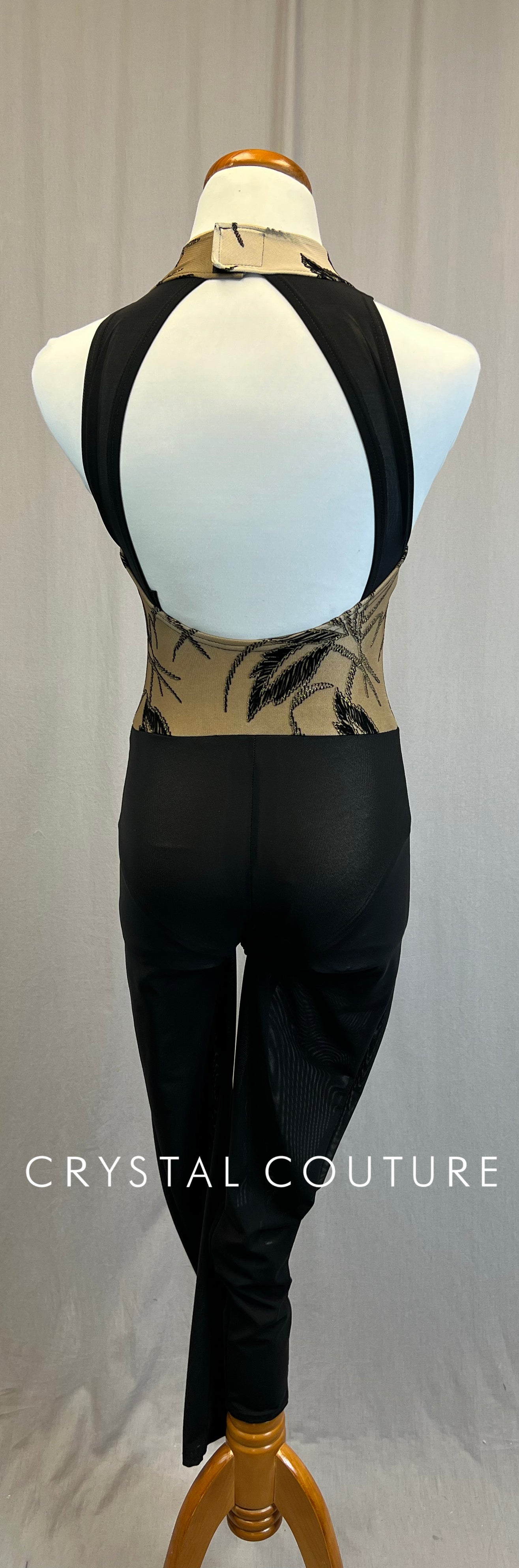 *Custom* Tan and Black Floral Embroidered Mesh Unitard
